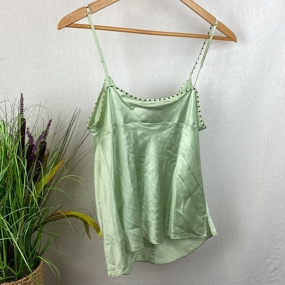 Susan Lucci 100% Silk Green Metal Studded Sleeveless Camisole Top 14 - Picture 3 of 7